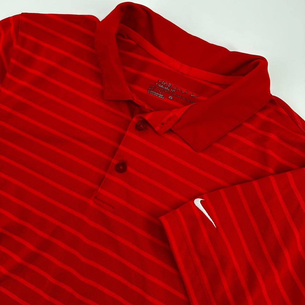 Nike Golf Polo Shirt Mens S Red Striped Standard Fit Short Sleeve Performance